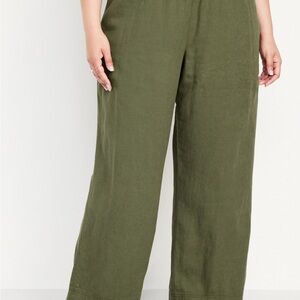 Old Navy Olive High-Waisted Linen Blend Wide Leg Pants